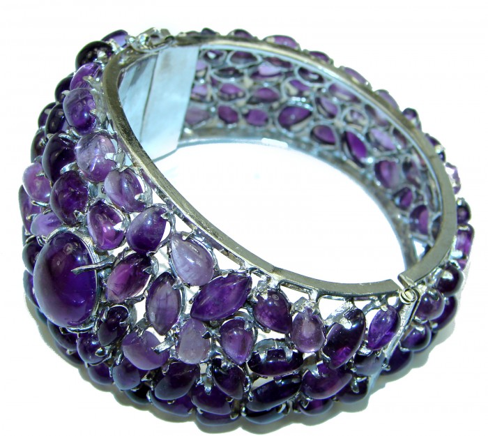Lavishly Abundant - Huge Spectacular 205 carat authentic Amethyst .925 Sterling Silver handmade bangle Bracelet - photo 3