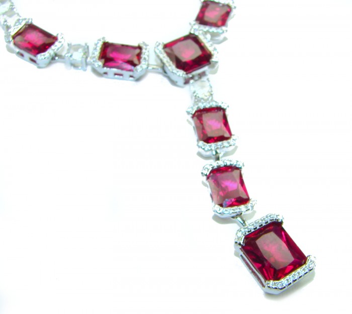 Royalty 30.2 carat Ruby .925 Sterling Silver .925 Sterling Silver Statement Necklace - Ruby necklace close-up, showcasing stones and silver setting.