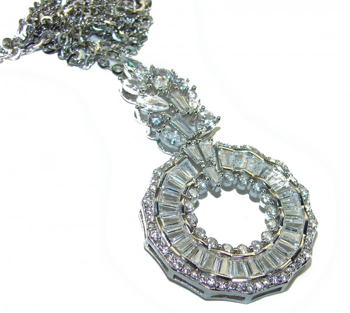 Exceptional quality - Art Deco 28.2 carat White Topaz .925 Sterling Silver handcrafted Necklace - Art Deco 28.2 ct white topaz pendant, detailed front view
