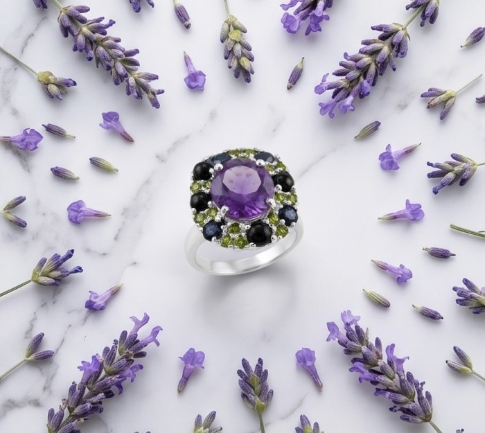 Francesca Genuine 7.7 carat Brazilian Amethyst rhodium over .925 Sterling Silver handcrafted Statement Ring size 8 1/4 - photo 2