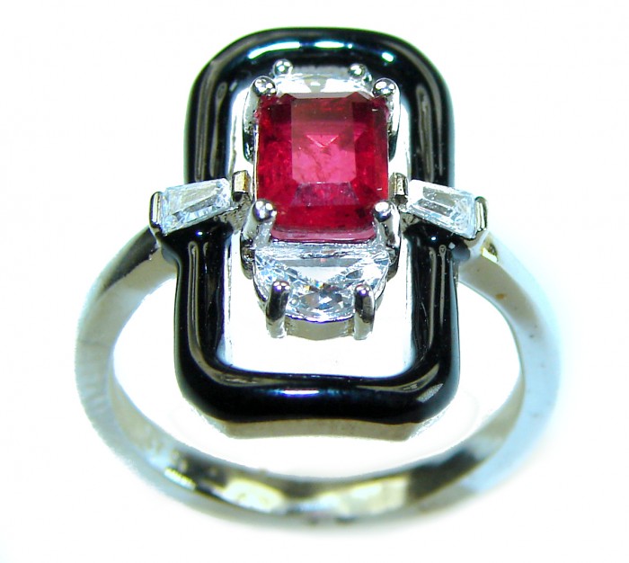 Art Deco 2.3 carat Ruby black enamel .925 Sterling Silver handmade Ring size 6 - photo 2
