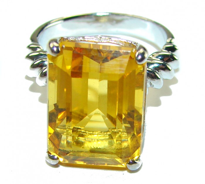 Baguette cut 10.8 carat Genuine Lemon Quartz .925 Sterling Silver handcrafted ring size 7 - photo 2