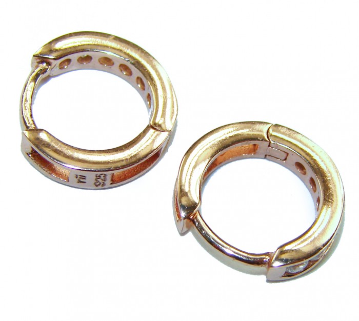 0.5 carat Cute .925 Sterling Silver dipped in Rose Gold handmade Hoop Earrings - Rose gold sterling silver hoop earrings, top view.