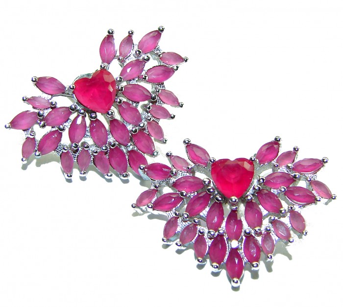 Angel's Heart 12.5 carat Ruby .925 Sterling Silver handmade earrings - photo 2