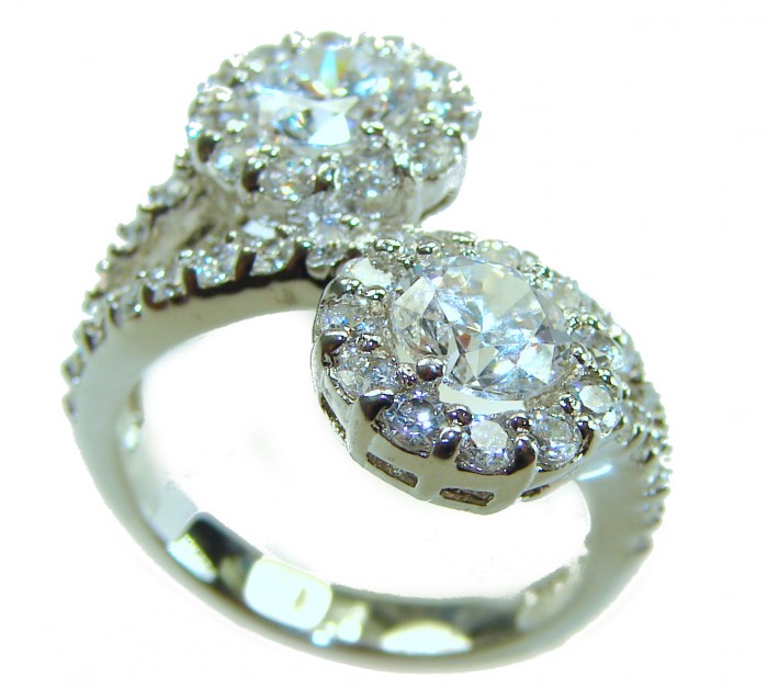 Aphrodite - 3.6 carat White Topaz .925 Sterling Silver handcrafted ring size 7 1/4 - Close-up of Aphrodite ring with white topaz, sterling silver setting.