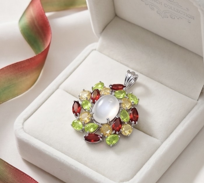 Tuscan Hills 28.7 carat ROSE QUARTZ Rhodium over .925 Sterling Silver handcrafted pendant - photo 3