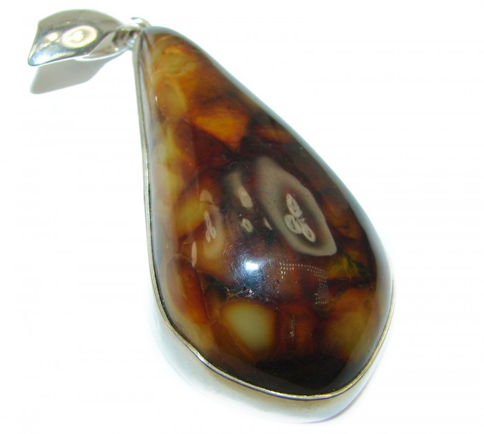 Huge Baltic Amber .925 Sterling Silver handmade Pendant - photo 2