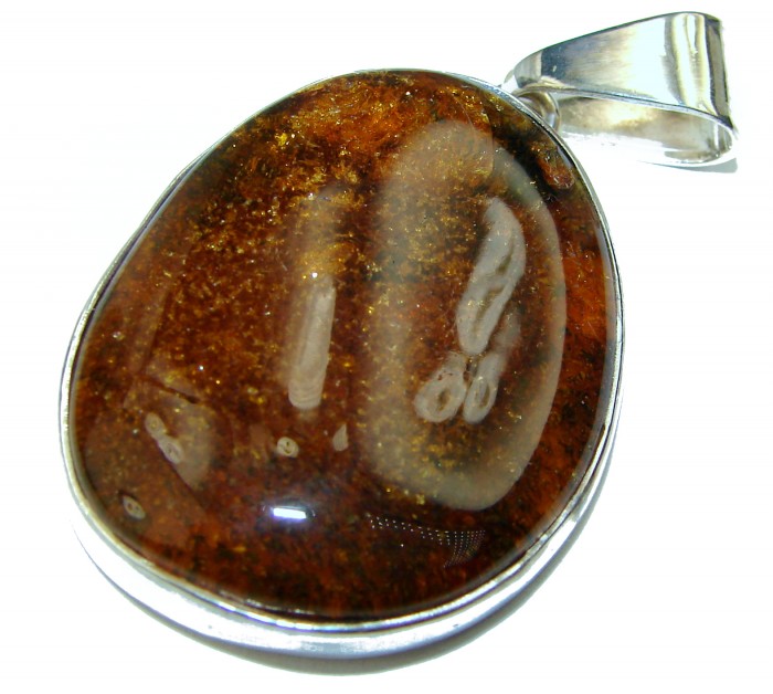 Huge Cognac Baltic Amber .925 Sterling Silver handmade Pendant - photo 1