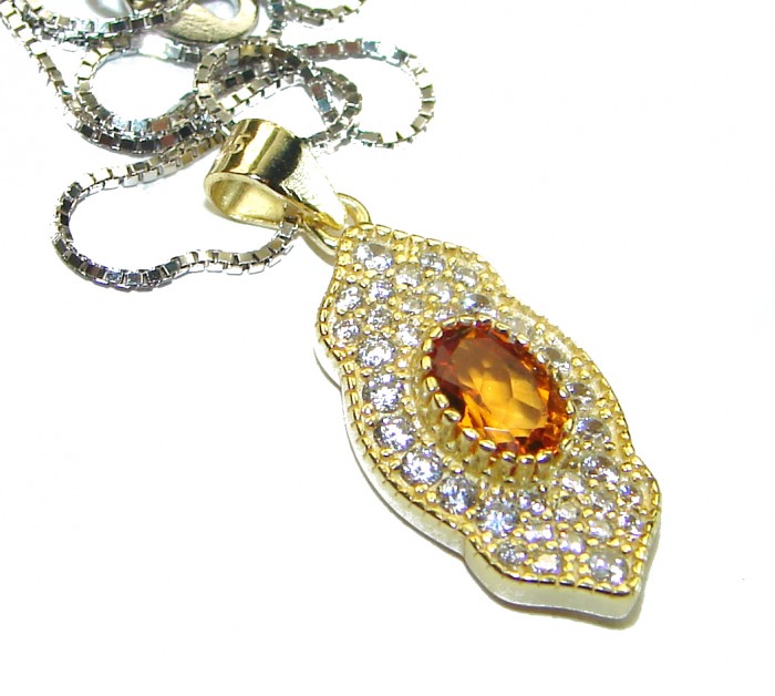 Authentic 2.2 carat Citrine 14K Gold over .925 Sterling Silver handmade necklace - photo 1