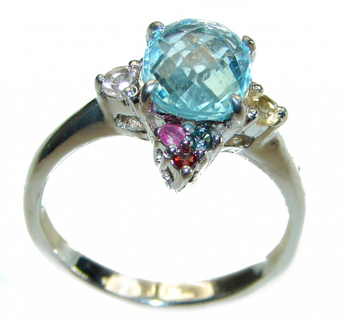 1.7 carat oval cut Blue Swiss Topaz .925 Sterling Silver handcrafted Ring size 7 - photo 2