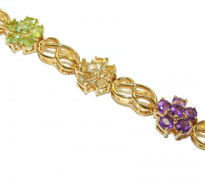 Luxurious Floral design Authentic Peridot Amethyst 14K Gold over .925 Sterling Silver handcrafted Bracelet - photo 1