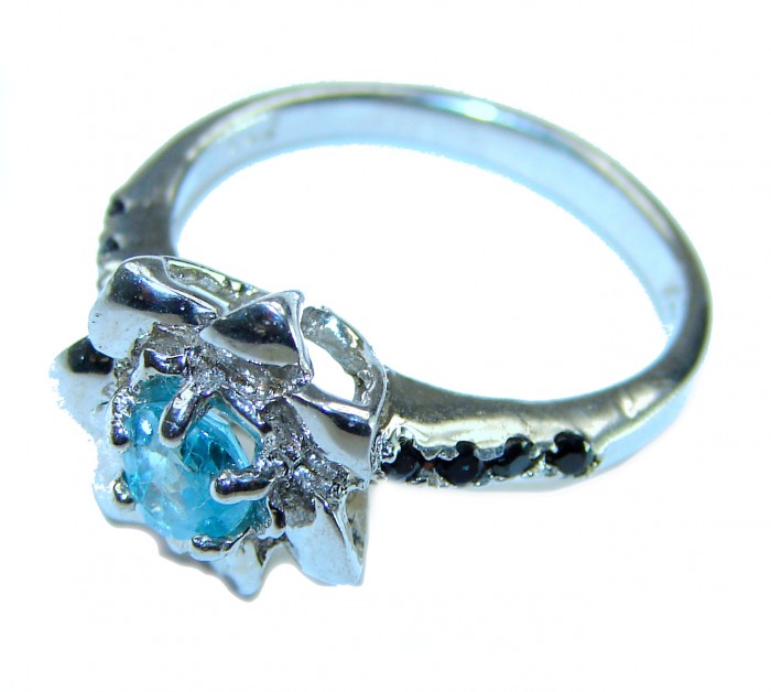 Blue Flower 2.7 carat Blue Swiss Topaz .925 Sterling Silver handcrafted Ring size 7 1/2 - photo 1