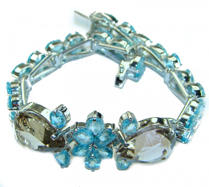 Giovanna 24.5 carat Champagne Smoky Topaz .925 Sterling Silver Oversized Statement Bracelet - photo 3