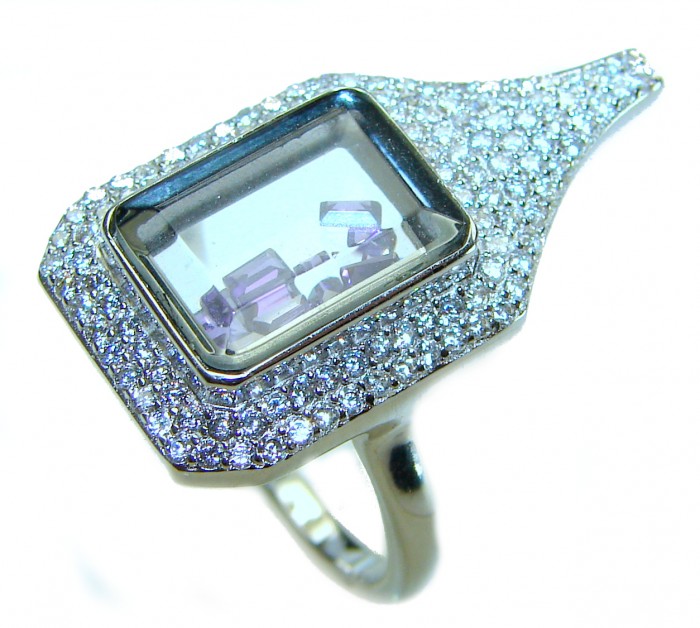 Dramatic design 8.8 carat AUTHENTIC Amethyst .925 Sterling Silver Handcrafted Ring size 8 - photo 1