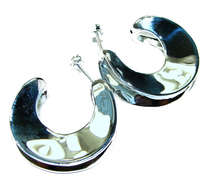 LARGE - EXTRAVAGANZA - Highly Polished Fancy .925 Sterling Silver Italy made Earrings - Side view of large, highly polished sterling silver fancy earrings.