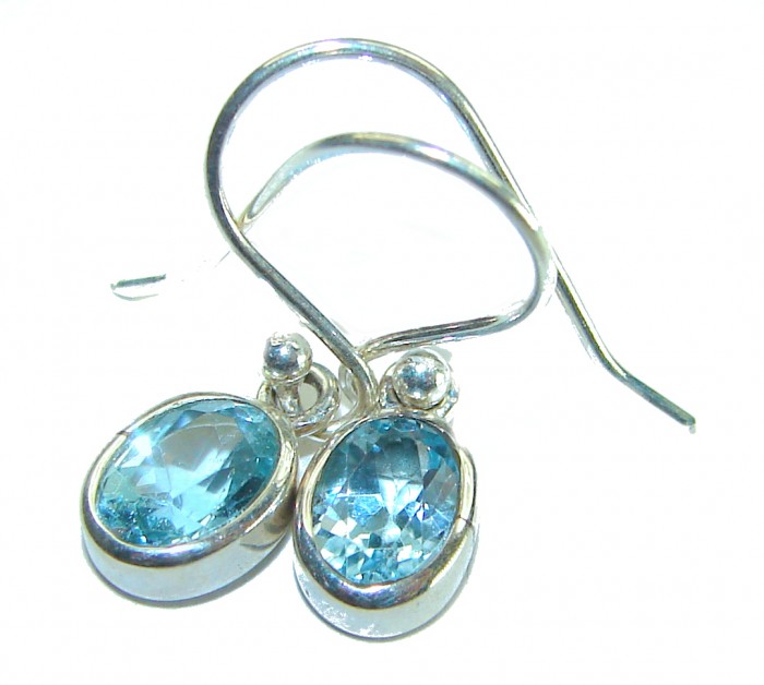 1.7 carat Swiss Blue Topaz .925 Sterling Silver Handcrafted earrings - Close-up of Swiss Blue Topaz earrings in .925 Sterling Silver.