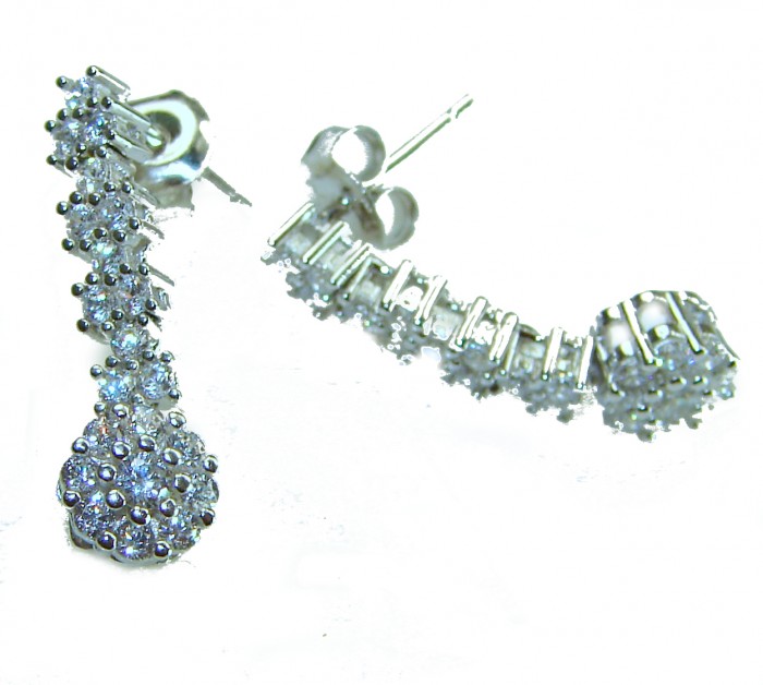 Art Deco 5.2 carat White Topaz .925 Sterling Silver handcrafted earrings - Side view of Art Deco white topaz sterling silver earrings.