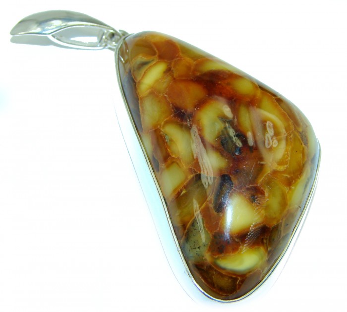 Huge Natural Baltic Amber .925 Sterling Silver handmade Pendant - photo 2