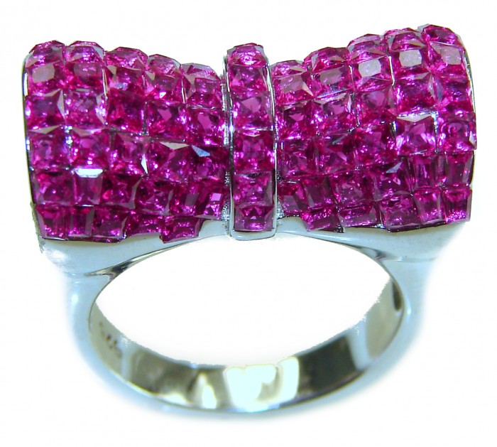 Luxurious Red Beauty 14.1 carat Ruby .925 Sterling Silver handcrafted Ring size 7 1/4 - Ruby sterling silver ring, top view, showcasing stone detail.