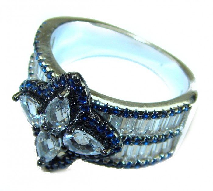 8.8 carat White Topaz Spinel .925 Sterling Silver brilliantly handcrafted ring s. 7 - Side view of 8.8 carat white topaz spinel sterling silver ring.