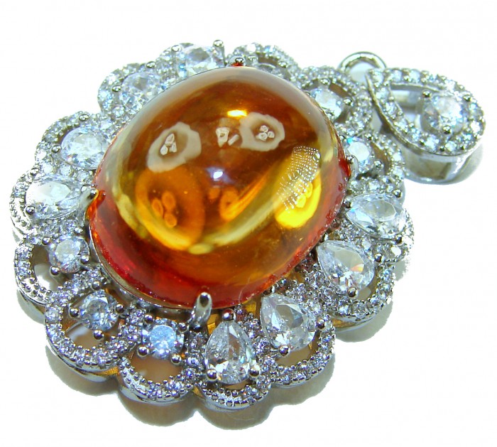 Emily Luxury genuine 18.5 CARAT Golden Topaz .925 Sterling Silver handmade Pendant - Close-up of Emily golden topaz pendant with diamond accents.
