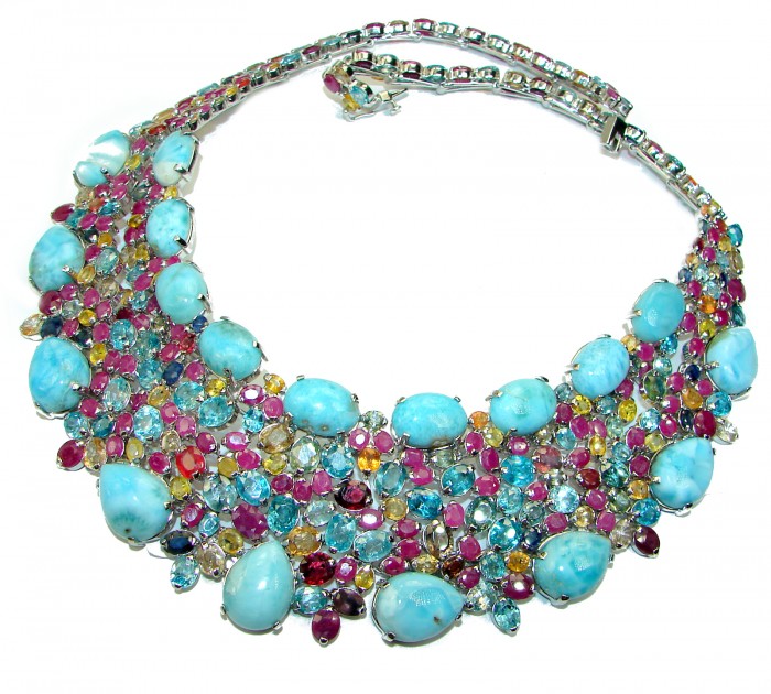Luna authentic Larimar .925 Sterling Silver handcrafted MASSIVE STATEMENT Necklace - photo 1
