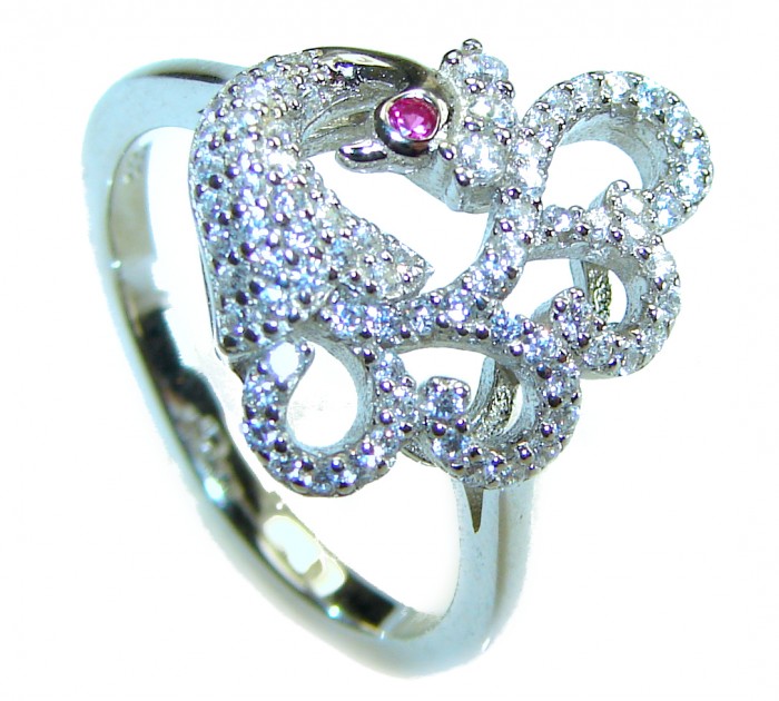 Graceful Swan White Topaz .925 Sterling Silver handcrafted ring size 7 1/2 - photo 1