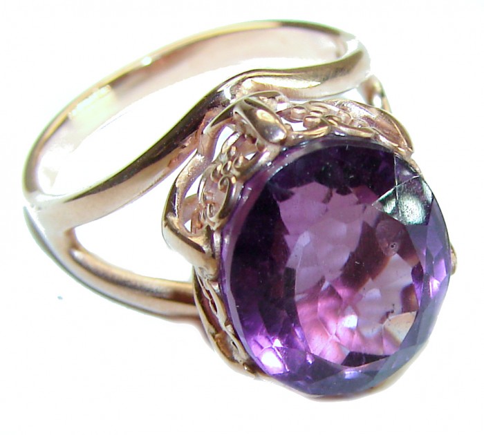 Dramatic design 8.8 carat AUTHENTIC Amethyst 14K ROSE Gold over .925 Sterling Silver Handcrafted Ring size 7 1/4 - photo 3