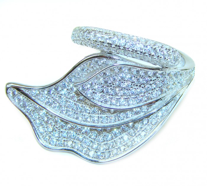 Precious Leaf 10.2 carat White Topaz .925 Silver handcrafted Cocktail Ring s. 7 1/4 - White topaz and silver ring, side view showing leaf design detail