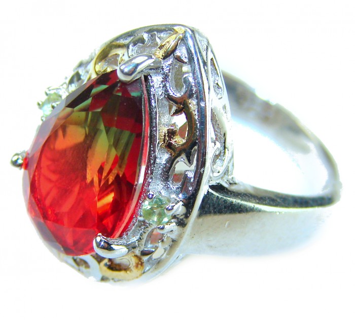 14.8 carat Brazilian Tourmaline 2 tones .925 Sterling Silver Perfectly handcrafted Ring s. 7 - Side view of 14.8 carat Brazilian Tourmaline Sterling Silver ring.