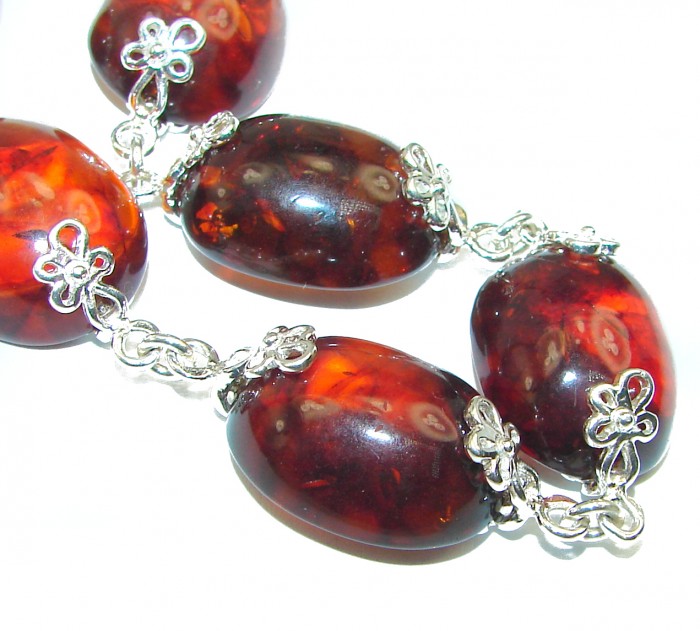 HUGE Beautiful Amber .925 Sterling Silver handcrafted Bracelet - photo 2