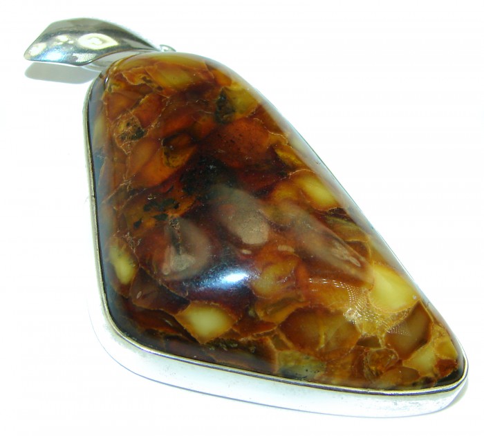 Huge Baltic Amber .925 Sterling Silver handmade Pendant - photo 2