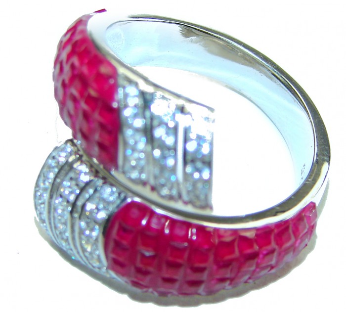 Spectacular authentic Ruby .925 Sterling Silver handmade Ring size 7 1/2 - photo 1