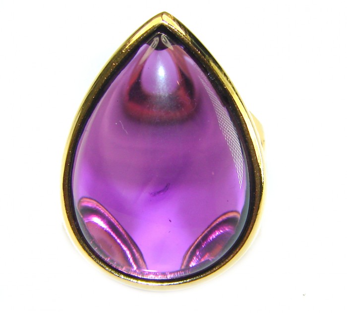 Purple Tear 22.2 carat Amethyst 14K Gold over .925 Sterling Silver Handcrafted Large Ring size 8 - photo 2