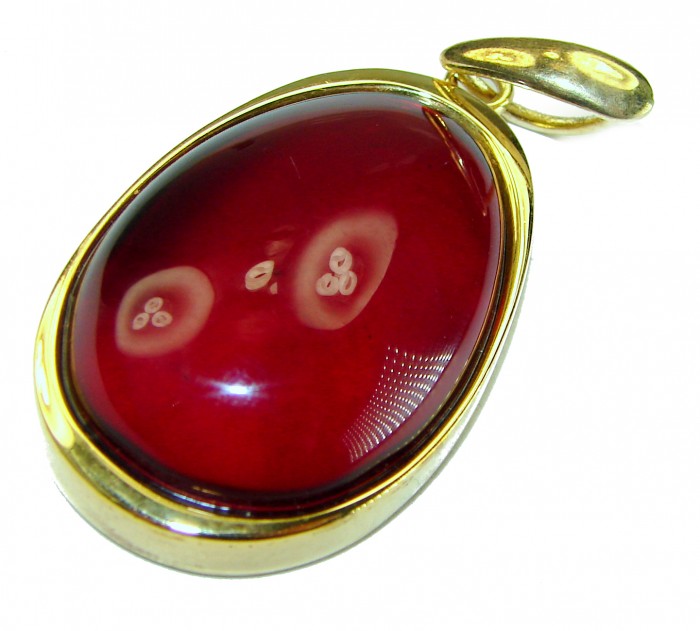 Prehistoric Authentic Cherry Baltic Amber 14K Gold over .925 Sterling Silver beautifully handcrafted Pendant - photo 3