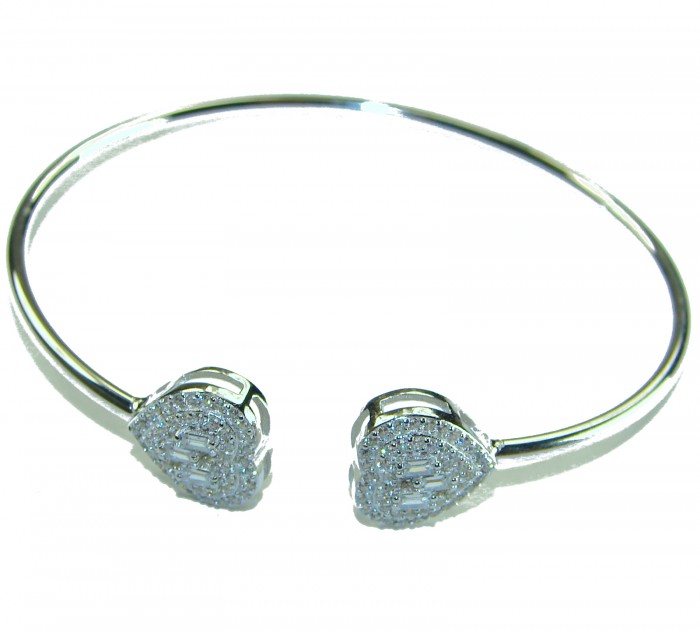 Precious Light Natural 4.2 carat White Topaz .925 Sterling Silver bracelet - White topaz sterling bangle, close-up of heart-shaped ends.