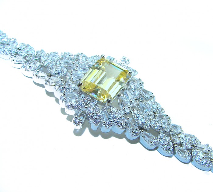 Vintage Beauty Authentic 44.5 carat Brazilian Citrine .925 Sterling Silver handcrafted Bracelet - Close-up of vintage citrine and diamond bracelet with ornate details