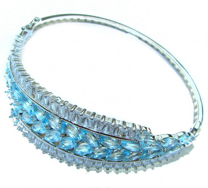 Pacifica - One of the kind - 45.2 carat Swiss Blue Topaz .925 Sterling Silver handmade Bracelet - Side view of Pacifica bracelet with Swiss Blue Topaz stones.