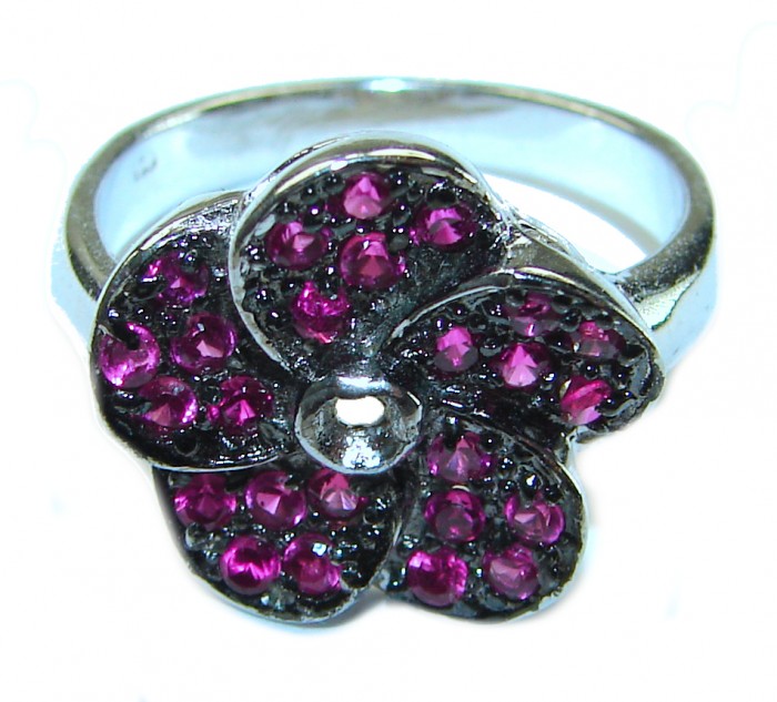 Red Flower Ruby .925 Silver handcrafted Ring s. 8 - photo 3