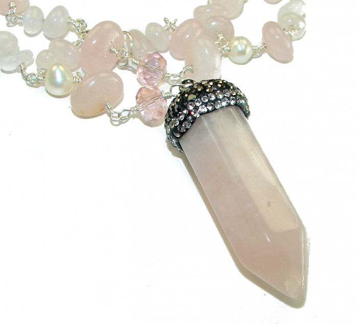 28 inches long Graceful Rose Quartz 14K Rose Gold over .925 Sterling Silver handcrafted necklace - photo 1