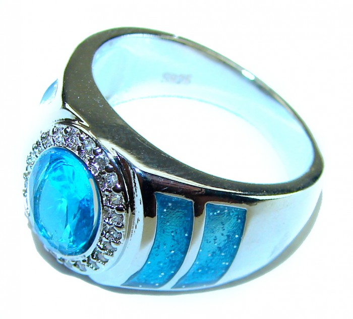 Glory 5.5 carat Swiss Blue Topaz inlay doublet Opal .925 Sterling Silver handmade Statement Ring s. 6 1/4 - photo 1