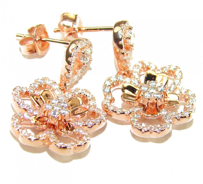 Dazzling Flowers 1.2 carat White Topaz 14K Rose Gold over .925 Sterling Silver handcrafted Earrings - photo 3