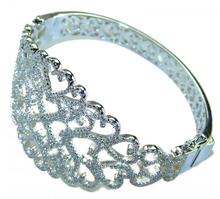 A Million Stars 28.8 carat White Sapphire .925 Sterling Silver Statement Bracelet / Cuff - Side view of A Million Stars white sapphire sterling bracelet.