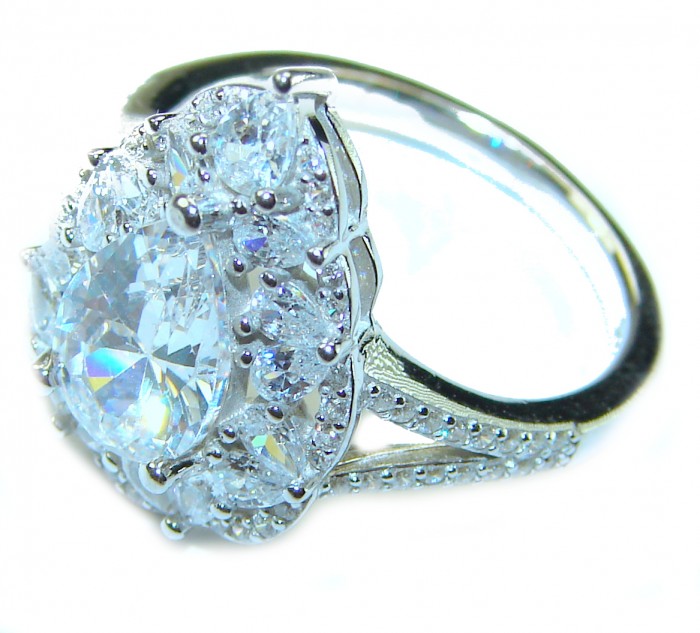 6.8 carat White Topaz .925 Sterling Silver brilliantly handcrafted stack ring s. 8 1/2 - Close-up of a 6.8-carat white topaz sterling silver ring.