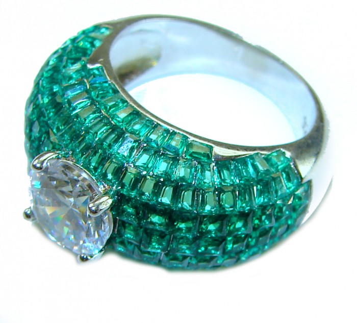 Love is Forever - authentic 11.2 carat Emerald .925 Sterling Silver Eternity Ring size 7 - Side view of 11.2 carat emerald ring with silver band