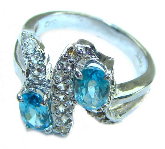 6.5 carat Swiss Blue Topaz .925 Sterling Silver handmade Ring size 7 3/4 - photo 1