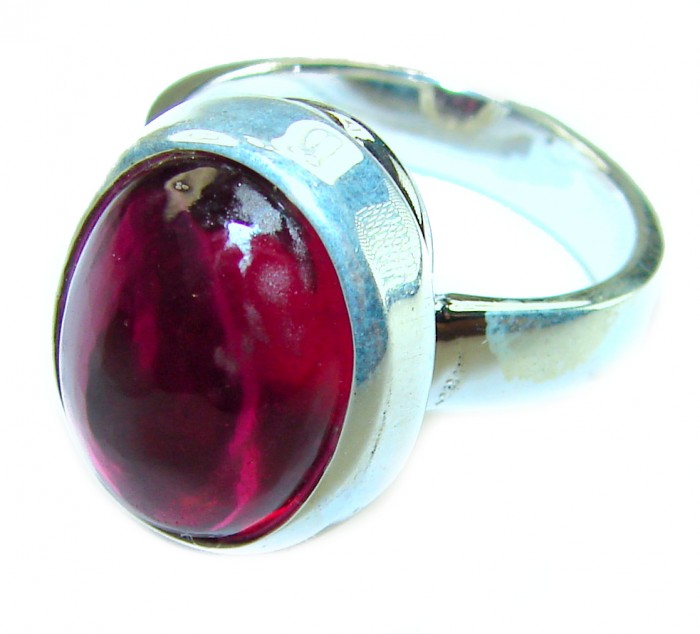 Bellezza Genuine 8.5 CARAT Star Ruby .925 Sterling Silver Statement Ring size 7 adjustable - Close-up of Bellezza 8.5 Carat Star Ruby in .925 Sterling Silver ring