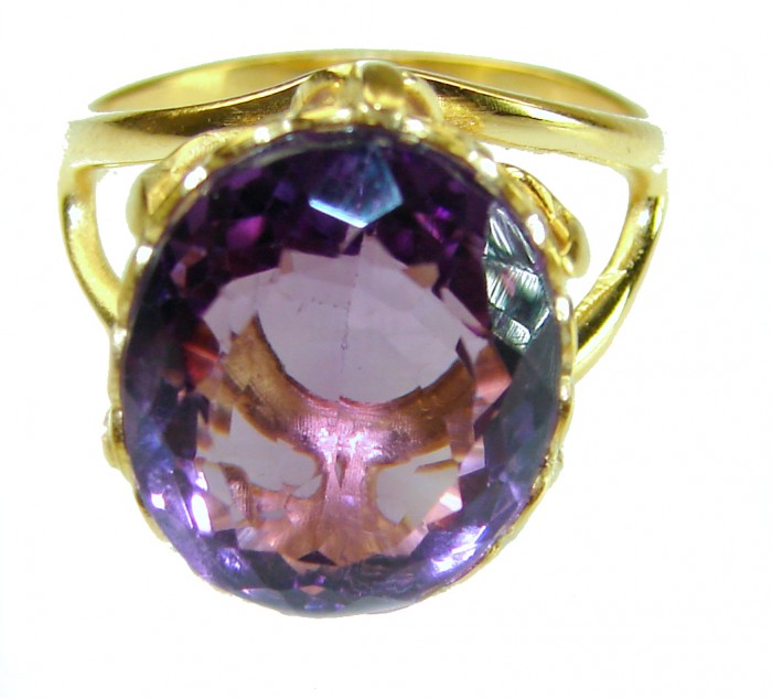 12.2 carat Amethyst 14K Gold over .925 Sterling Silver Handcrafted Ring size 7 - Close-up of a 12.2 carat amethyst in 14K gold over sterling silver ring.