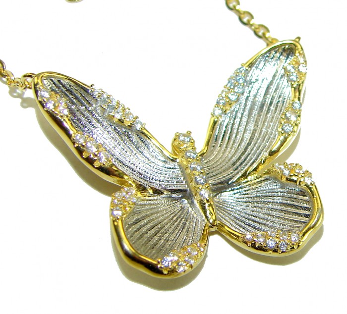 Golden Butterfly authentic 14k Gold over .925 Sterling Silver handcrafted necklace - Butterfly pendant in 14k gold over sterling silver, detailed close-up angle
