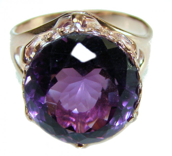 Purple Full Moon Amethyst 14K Rose Gold over .925 Sterling Silver Handcrafted Ring size 8 - photo 2
